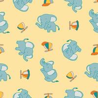 Seamless Pattern of Elephant Propeller cap Background for Fashion Wrapping Print Fabric Surface vector