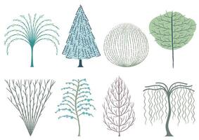 Artistic Style Tree Illustration Set Isolated On A White Background. vector