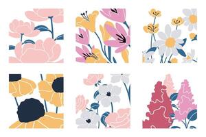 Set of illustrations with different flowers. Floral compositions. For spring and nature designs. vector