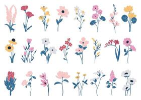 Set of different spring flowers. Perfect for creating minimalist and modern floral designs. vector