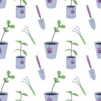 Seamless pattern with gardening tools and elements. Ideal for spring and outdoor designs. vector