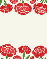 Trendy greeting card, banner, poster, label, template with red carnations flowers and copy space vector