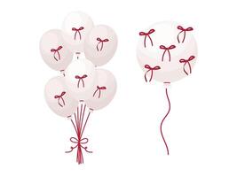 Cartoon light balloons on string with bow decoration flying up vector