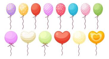 Glossy cartoon colorful balloons on string icon set for party, birthday vector