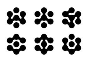 Hexagon shaped morphing circles, molecule connection dot pattern. Liquid blob technology icon. Metaball spotted tech abstract . Chemistry nanotechnology icon set. vector