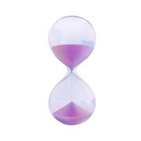 Pink sand hourglass, glass clock. Hour budget countdown watch. Transparent sandglass game 3d concept. Cute neon simple timer icon. Abstract realistic wait time icon. Classic urgent task, flowing time vector