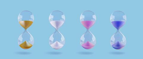 Sand clock hourglass, time flow watch in glass bulb. sandglass countdown. Budget timer 3d icon. Abstract realistic gold game deadline. Geometric flowing modern half passed period vector