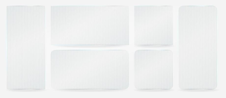 Ribbed glass effect, transparent plastic glossy card frame. Clear shiny textured square plate. Light window plexiglass mirror reflection sheet. Corrugated pattern gradient. 3d rectangular stand