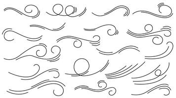 Wind lines doodle sketch style set vector