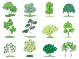 Set of spring trees in flat style with green leaves vector