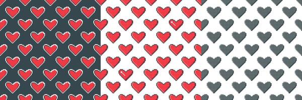 Seamless pattern pixel art hearts set vector