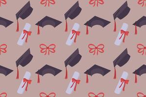 Graduation cap and diploma scroll seamless backdrop vector