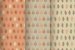 Collection of natural seamless patterns featuring twigs and leaves, autumn cozy illustrations vector