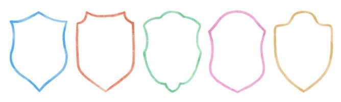 Set of vintage label and badges shape collections. Protect shield security frame. Elegant coquette borders in watercolor vector