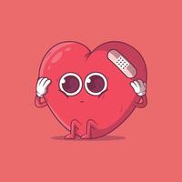 A Sad Heart Character with a bandage. vector