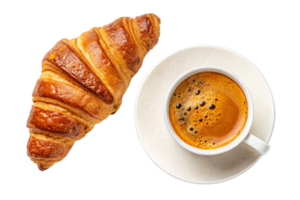 croissant and coffee with vibrant colors floating isolated, HDR image - generated by ai png