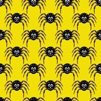 Seamless pattern with fun spider on yellow background. vector