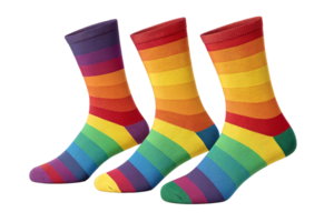 A set of socks displaying vibrant rainbow colors isolated, 3d rendering - generated by ai png