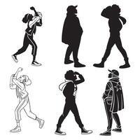 Dynamic Silhouettes of Diverse Youth in Action and Exploration vector