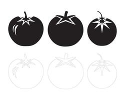 Three variations of a stylized tomato graphic. vector
