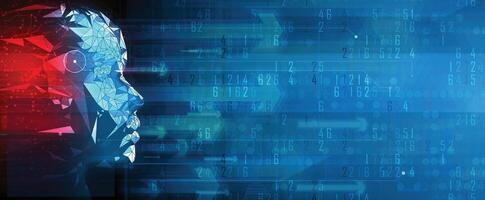 the head of a man is surrounded by digital data vector