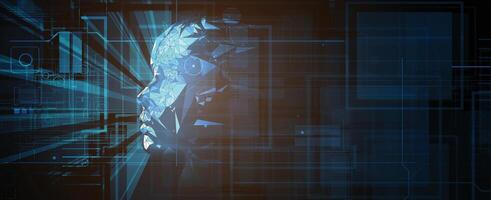the face of a robot is shown in front of a computer screen vector
