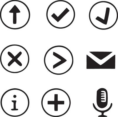 Simple Black and White User Interface Icons