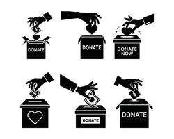 Set of Donation Box Icons with Hands Giving Money and Heart vector