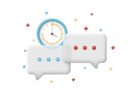 Speech bubbles and analog clock icon. Concept of reminder about duration and start of conversation. 3d illustration. vector