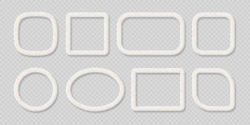 A collection of light 3D frames of different shapes including oval, circle, square and rectangle with a subtle decorative pattern, perfect for digital design projects.