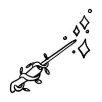 magical doodle style magic wand. Wooden overgrown with foliage. suitable for projects in the genre of fantasy, magic. It can be used in books, games, illustrations, other materials related to magic vector