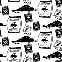 pattern with fertilizers and seeds in a package. Texture on white. Monochrome illustration in the form of flat drawings. a set of tools for transplanting indoor plants. Garden elements and soil vector