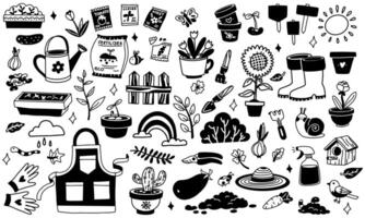 set of flat illustrations in spring theme. Planting plants dedicated to nature, growth and sustainable development. Monochrome. use in gardening blogs, environmental projects, articles on agriculture. vector