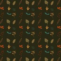 Seamless pattern with vintage leafs on dark green background vector
