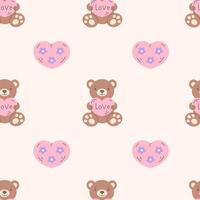 Teddy Bear with Heart Shape Seamless Pattern vector