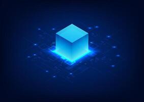 Blockchain technology background. Blockchain technology box in the shape of a piggyback processing data. Decentralized storage. Used in cryptocurrency, smart contracts and data verification systems. vector
