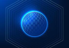 Quantum technology, a sphere expanding around a geometric shape, represents quantum, processing massive amounts of data quickly, unlocking new potential in AI, cryptography, and molecular simulation. vector