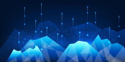 Big Data Technology The upward line from the technology mountain represents the use of technologies to store, process, and analyze, including Big Data, AI, Machine Learning, and Cloud Computing. vector