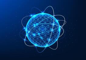 Quantum technology, a circular object surrounded by circuit lines reflecting quantum qubits, processing massive amounts of data quickly, AI potential, data encryption, molecules vector