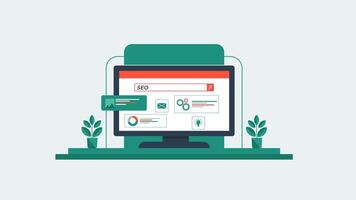 SEO Solutions for Growth and Brand Success. with computer a computer for analysis SEO vector