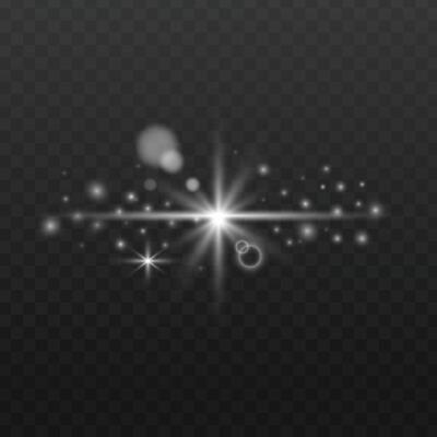 Bright White Light Burst with Sparkles Glowing Star Flash Effect for Design