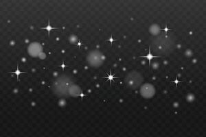 Glowing dust, shimmering on a transparent background. Space sparks and stars, White dust, white sparks with stars. Abstract stylish light effect. vector