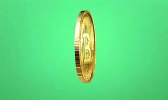 Close Up of Golden Bitcoin Coin Isolated on Green Background Finance and Digital Currency Future of Investment Wealth video