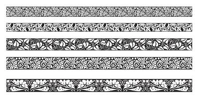Borders nature seamless set. Decorative style. vector