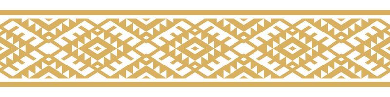 Gold Ethnic Border and Geometric Aztec Pattern for Peruvian Textile. vector