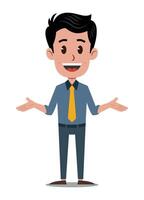Male character in a shirt and tie standing with hands open. vector