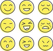 Set of smiles with emotions, hand drawn collection. vector