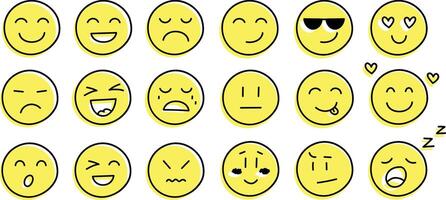 Big set of smiles with various emotions, hand drawn collection. Doddle faces illustration on isolated background. Happy and sad face sign business concept. vector