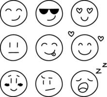 Set of smiles with emotions, hand drawn collection, isolated vector