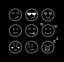 Set of smiles with emotions, hand drawn collection on black background vector